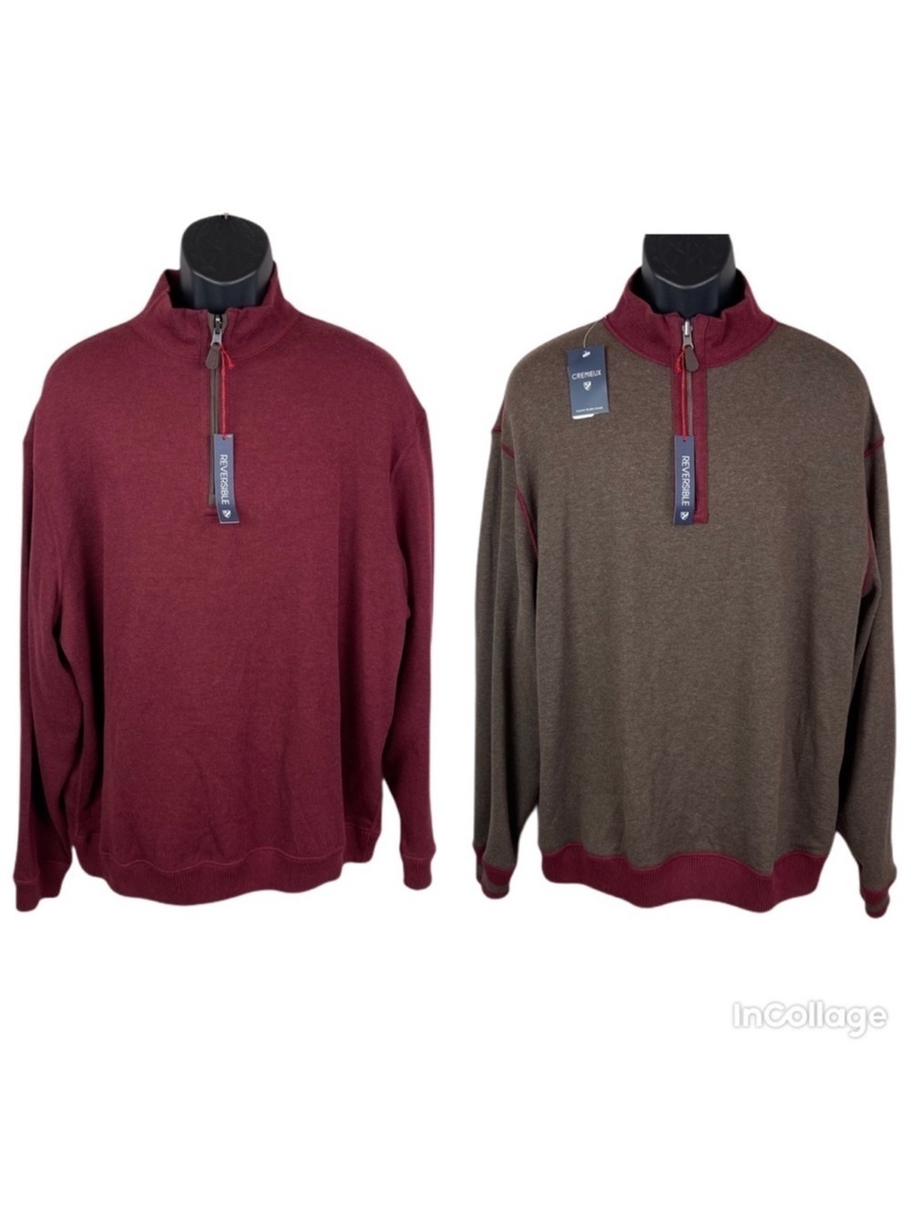 ✅NWT Daniel Cremieux Men Reversible Quarter Zip Sweater Maroon/Brown Elbow Patch